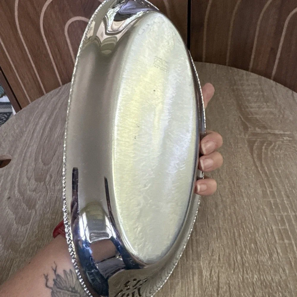Krome Kraft Farber Brothers New York Oval Platter Etched With Cut Out Design 12